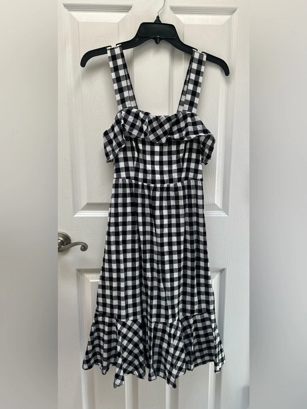 J. Crew Black and White Gingham Ruffle Sundress Size 0